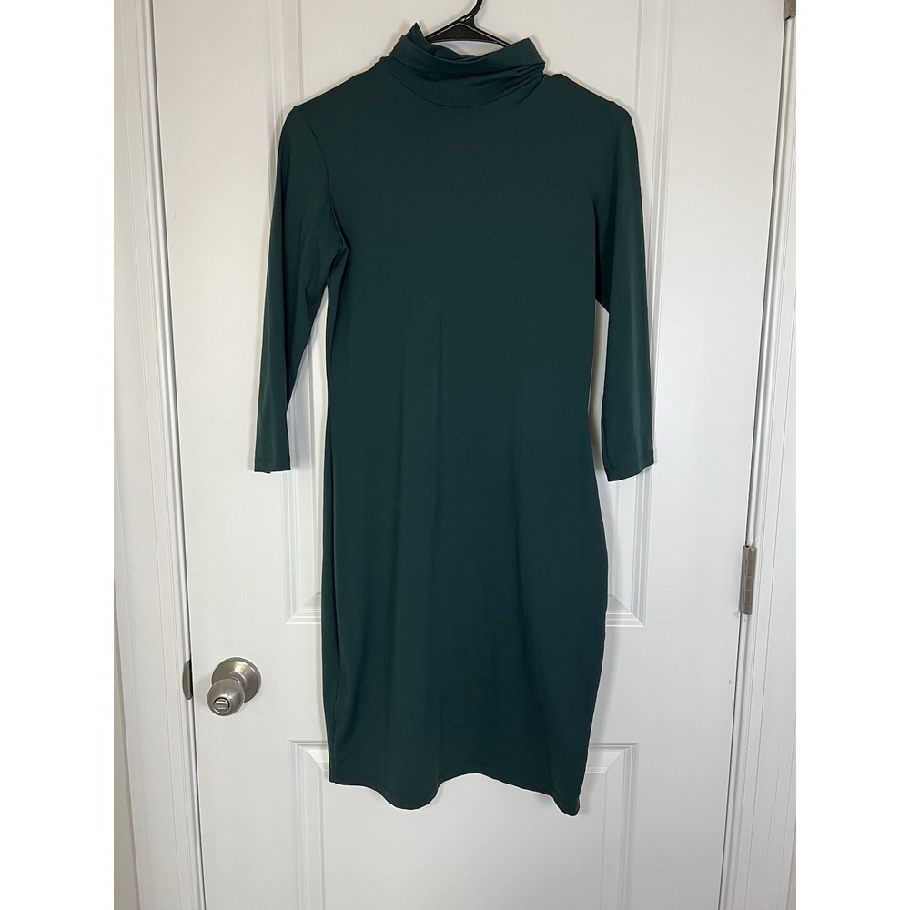 Susana Monaco Women's 3/4 Sleeve Green Midi Bodycon Dress Size Medium Turtleneck